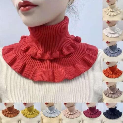 Fake Collar Neck Guard Fall/Winter Womens High-neck Thicker More Versatile Collar Pure Color High-stretch Knit Ruffle Bib A45