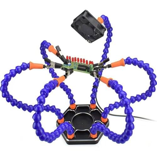 NEWACALOX Multi Soldering Helping Hand Third Hand Tool 3X Magnifying USB DC Fan Flashlight Magnifier PCB Welding Repair Station