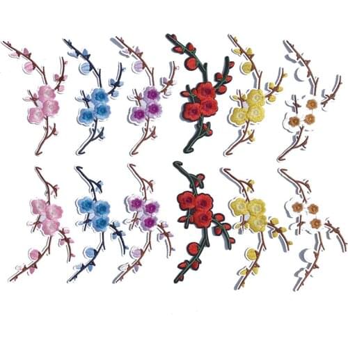 New Plum Blossom Flower Applique Clothing Embroidery Patch Fabric Sticker Iron On Sew On Patch Craft Sewing Repair Embroidered
