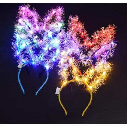 Feather Rabbit Ears Hair Hoop Lights Bunny Ear Headband Headwear Easter Wedding Valentines Day Birthday Party Decoration Gift