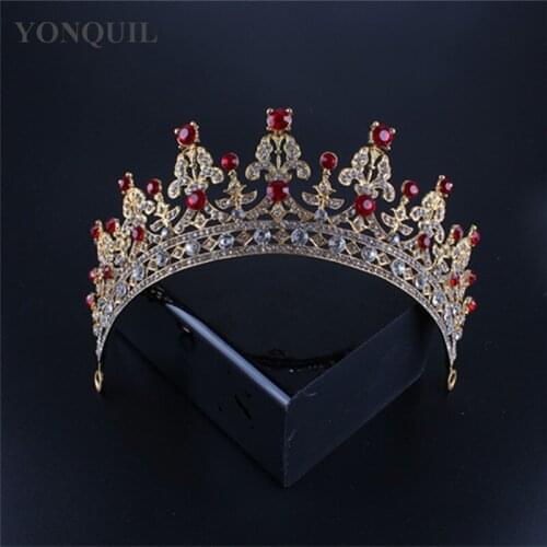 Charming Red Rhinestone Crown Geometric Rhinestone Tiara Fashion Wedding Hairband Hair Accessories Bridal Jewelry New MYQC007