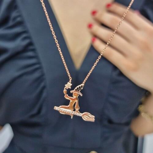 Black Zircon Stone Witch Necklace Handmade Necklace For Women Girls Valentines Day Fashion Jewelry Elegant