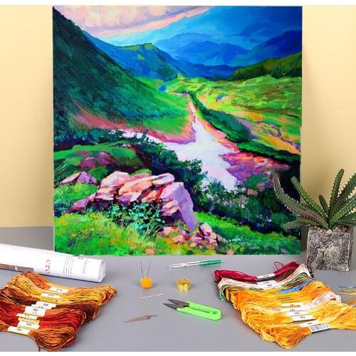 Landscape Lake Vorozhjeska Pre-Printed 11CT Cross-Stitch Kit Embroidery DMC Threads Handicraft Craft Needlework Sales