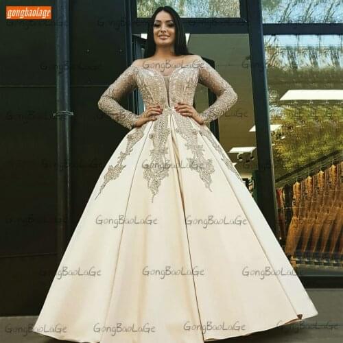 Champagne Prom Dresses Long Sleeves 2021 Vestido De Fiesta Largo Lace Up Women Party Gowns Custom Made Vestidos De Graduación