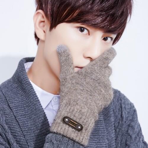 Ox Hair Plush Gloves For Men Winter Pure Color Korean Pop Touch Screen Wool Thick Knit Warm Outdoor Riding Acrylic Women Gloves