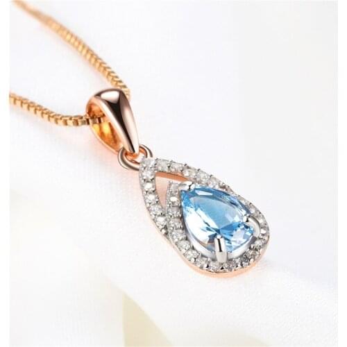 Genuine 925 Sterling Silver 585 Rose Gold Plated Pendant Necklaces Jewelry for Women 2021 Blue Topaz Gemstone Gifts for Wedding
