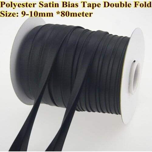 Polyester Satin Bias Tape Double Fold Size 1cm, 80meter. Bias Binding Double fold sewing material accessories DIY hand Black