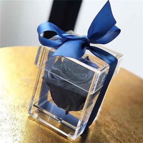 Custom Logo Preserved Rose Included Clear Acrylic Flower Box Valentines Day Mother Day Gift Wedding Decoration with Rose