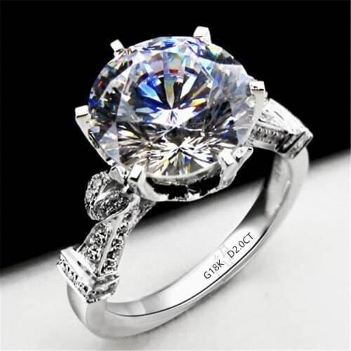 Top Luxury Royal Design 2 carat Natural moissanite Engagement ring 18K white gold Bridal Wedding Jewelry Fabulous Gift Girl