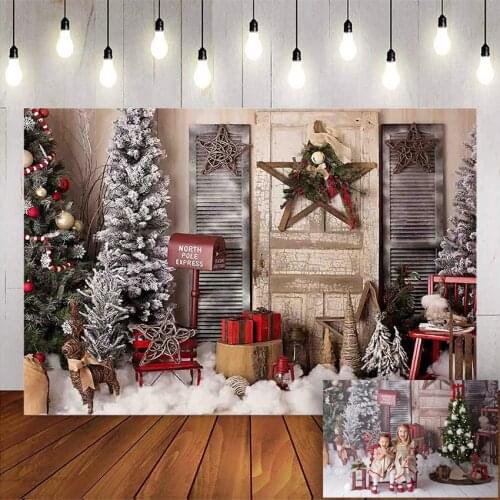 Christmas Photography backdrop Christmas Tree Retro Vintage Wooden Wall Door Gifts Photo Background newborn portrait photocall