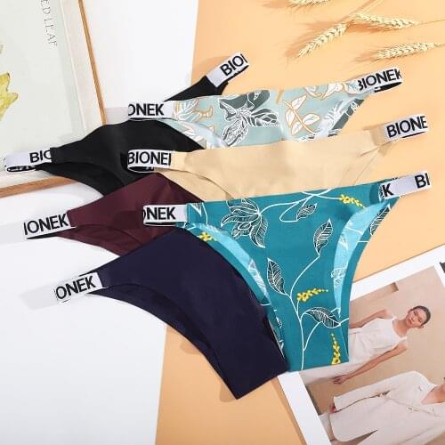 Sexy Seamless Thong Printed Solid Color Low-waist Panties Sexy Simple Fashion Underwear Womens Underpants G String
