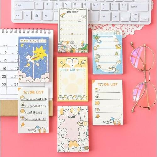 SIXONE 100 Sheets Cartoon Rabbit Cat Memo Pad Kawaii Portable Small Notebook Message Note Student Hand Account Korean Stationery