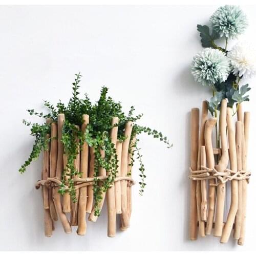 Modern Simple Handmade Solid Wood Wall Hanging Vase Living Room Bedroom Flower Arrangement Container Creative Wall Vase Pendant