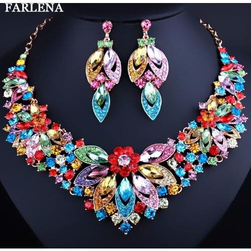 Wedding Jewelry Luxury Crystal Rhinestones Leaves Necklace Earrings set Charm Bridal Jewelry Sets