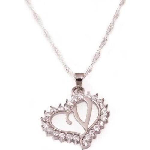 Tevuli 925 Sterling Silver Letter V Heart Lady Necklace