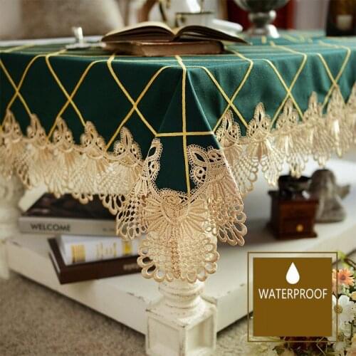 Plaid Fabric Waterproof Tablecloth Rectangular Square with Lace Dining TV Tea Table Cover Party Kitchen Decoration Dustproof New