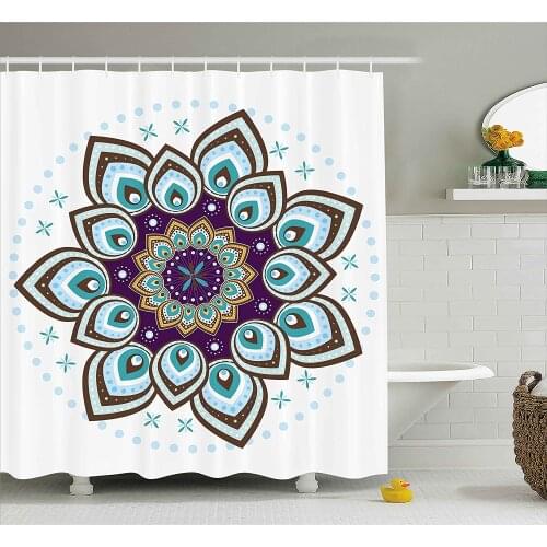 Mandala Shower Curtain Boho Lotus Flower Stylized Microcosm Motif Unique Retro Spiritual Theme Wall Decoration Hanging Curtains