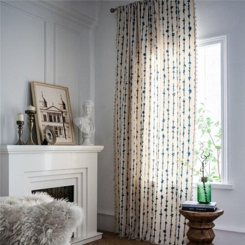 1.5M Width Blue Striped Geometric Printing Curtain Kitchen Bedroom Bay Window Curtain