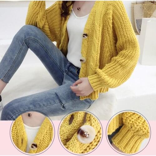 Vintage Womens Cropped Flower Knit Cardigans Sweater Forefair V Neck Loose Elegant Thicked Single Breasted Sweater Cardigan