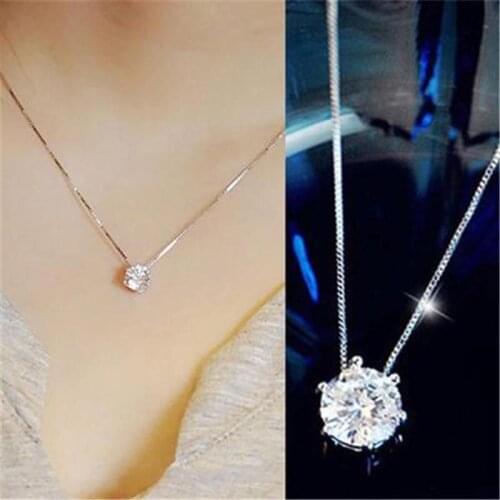 FDLK Women Fashion Simple Rhinestone Choker Necklace Shine Rhinestone Silver Color Chain Jewelry