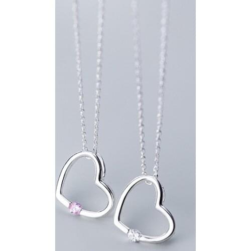 MloveAcc Delicate Genuine 925 Sterling Silver Single Zircon Heart Pendant Necklaces for Women Luxury Jewelry