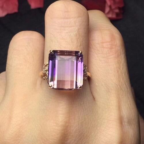 Real Pure 18 K Gold Jewelry Au750 Rectangle 100% Natural Ametrine Gemstone Jewellery Ring Wedding Rings for women Fine Gift