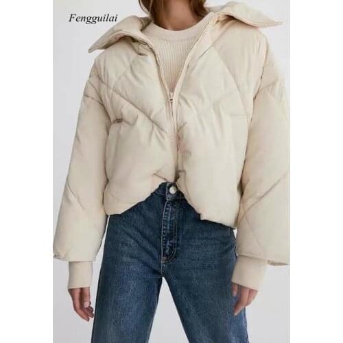 Winter Women Oversize Parkas Coat 2021 New Solid Zipper Pockets Female Warm Short Bomber Jacket Overcoat Cotton Outerwear Tops
