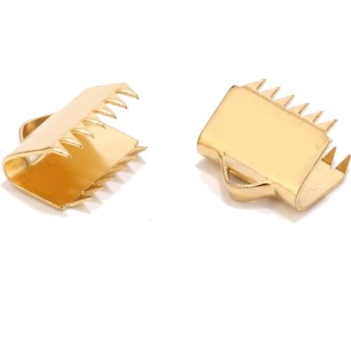 40PCS Stainless Steel Gold End Caps Crimp for Bracelet Jewelry Making Findings 10.5mmx6mm