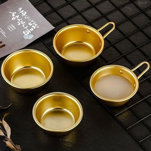 1pc Korean Gold Color Aluminum Bowl With Handle Non Slip Rice Wine Bowl Dinnerware Tableware Accessories Wine Cup