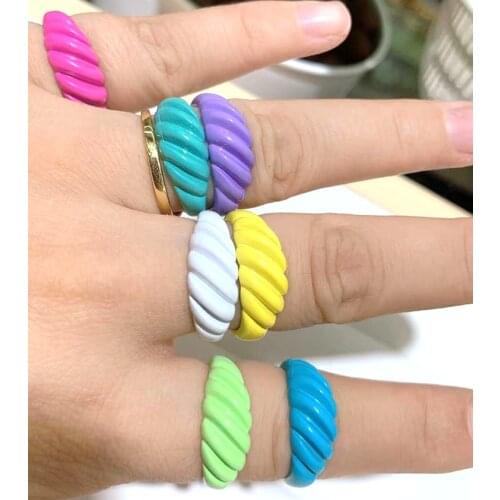 10Pcs Fashion colourful Enamel women Ring, Rainbow Color Simple Design trendy brass circle ladies ring