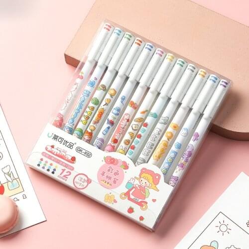 12 Pcs/lot Cute Gel Pens Kawaii 0.5mm 12 Colors Signature Pen for Writing School Supplies Stationery