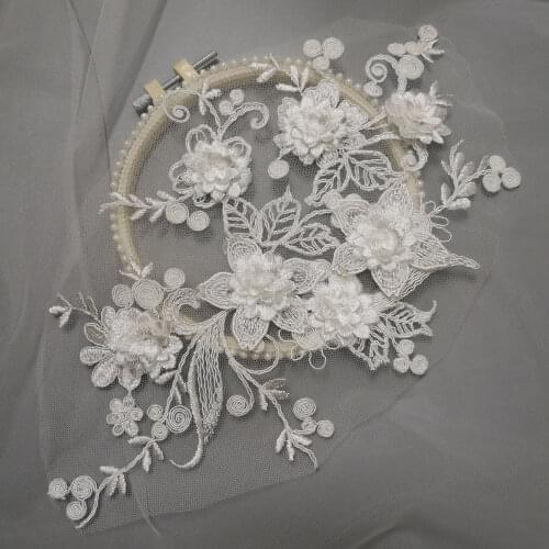 New High-Defined 3D Embriodered Lace Flower Lace Patch Wedding Dress Decoration Lace Applique 2piece/1pair