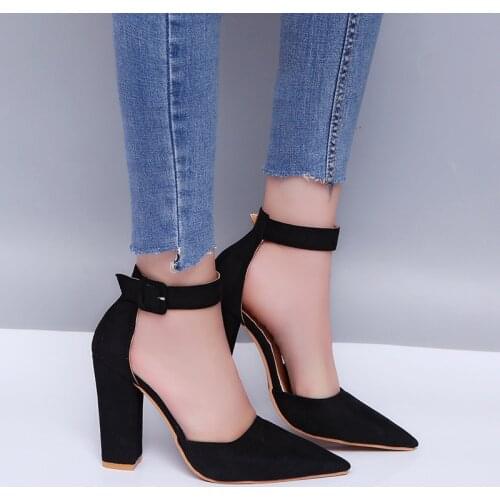 2020Sexy Pumps Women Shoes Sandal High Quality Flock Slip-On Shallow Wedding Party Fashion Toe Lady Girl High Heels Pump 34-43