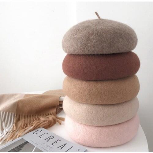 2020 Lady Spring Winter Berets Hat Painter Style Hat Women Wool Vintage Berets Solid Color Caps Female Bonnet Warm Walking Cap