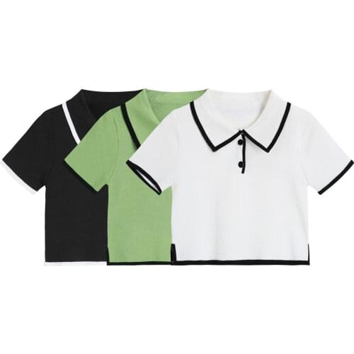 2021 Fashion Summer Girls Tops Women Casual Elegant Office Color Block Slim White Sexy Bodycon Short Sleeve T-Shirt Tees Blouse