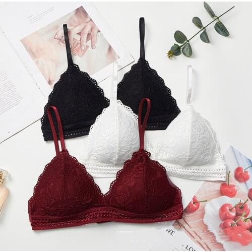 2021 Women Seamless Bralette French Style Lace Bra Girls Triangle Cup Lingerie Deep V Wireless Underwear Soft Thin Bra