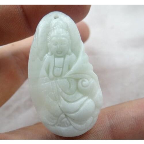 44*26Wholesale natural Chinese Liantian stone hand-carved statue of Guanyin amulet pendant necklace Jewelry Making