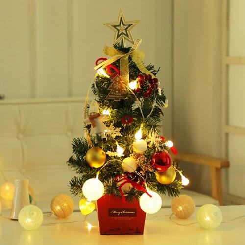 Besegad Mini Christmas Tree DIY Set Tabletop Artificial Decor with LED String Lights and 27pcs Ornaments for Christmas Party