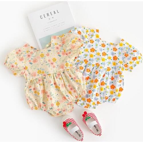 Newborn Bodysuit Toddler Clothes Set Baby Girl Cotton Short Sleeve Floral Princess Romper Girls Summer Casual Clothing 0-24M