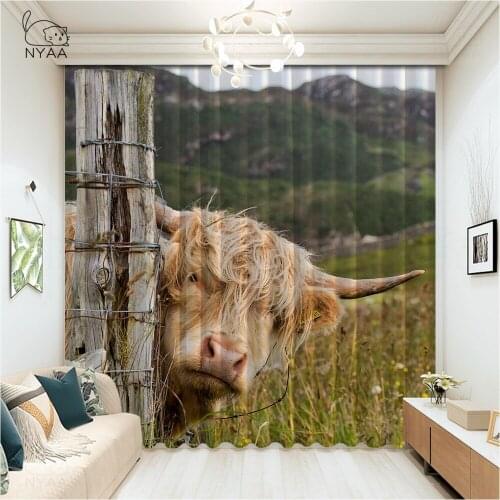Black And White Toned Highland Cow Curtain Boy Room Printed Curtains For Living Room Hotel Curtains On The Terrace Micro Shading