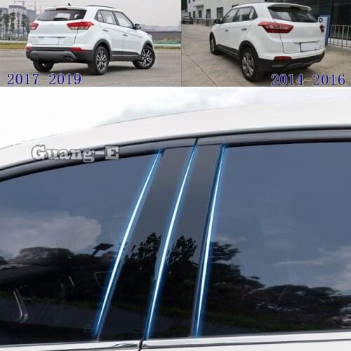 For Hyundai IX25 2014-2019 Car PC Material Pillar Post Cover Door Trim Window Piano Black Molding Sticker Plate 10pcs