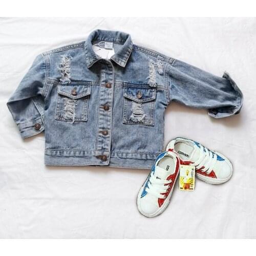 Family Matching Outfits Autumn Winter New Casual Fashion Broken Hole Denim Jacket For Mother Daughter And Son Mom Kids Outerwear