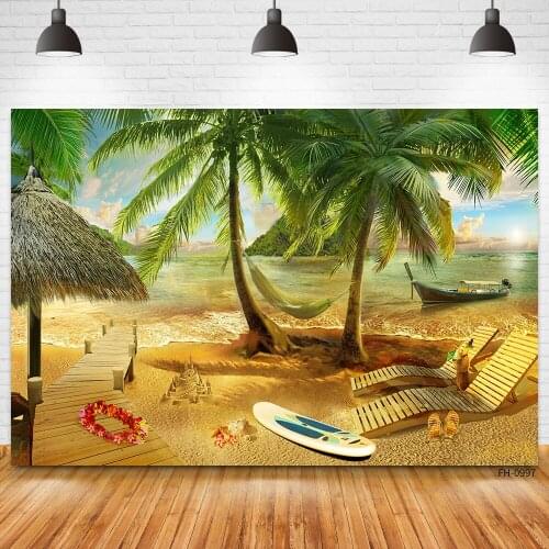 Palms Tree Beach Surfboard Sea Summer Ocean Theme Backdrop Photography Tropical Holiday Party Birthday Baby Photocall Background