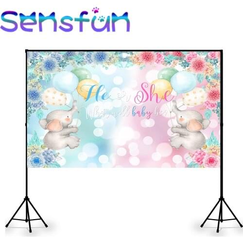 Sxy1968 Pink and Blue Flower Elephant Photography Backdrops Gender Reveal Party Photocall Boy or Girl Baby Shower Background