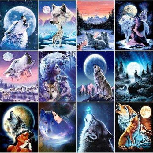 HUACAN 5D Diamond Painting Full Drill Animal DIY Diamond Embroidery Sale Wolf Mosaic Cross Stitch Home Decor
