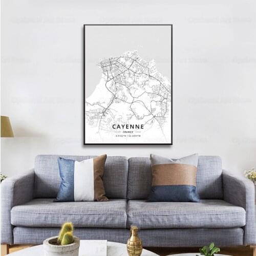 Cayenne Pau Toulouse Nimes Rennes Clermont-Ferrand Chambery France Canvas Art Map Poster