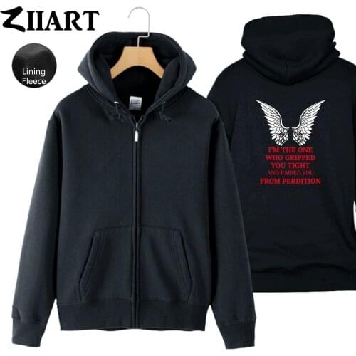 Castiel supernatural i'm the one who gripped you tight raised you from perdition Man Full Zip Fleece Hooded Coat Jackets ZIIART