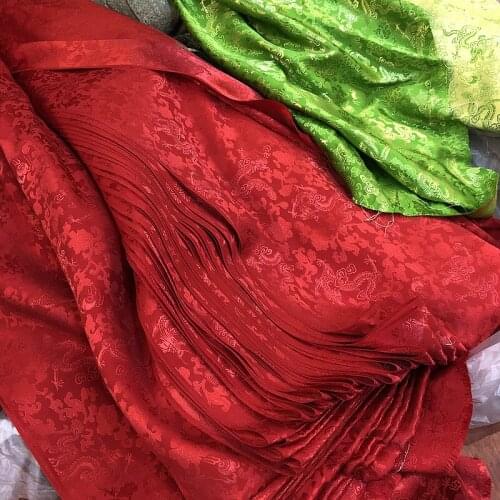 Chinese 100 % real silk red dragon Satin vintage fabric hanfu kimono cheongsam cloth fabric 0.5meter