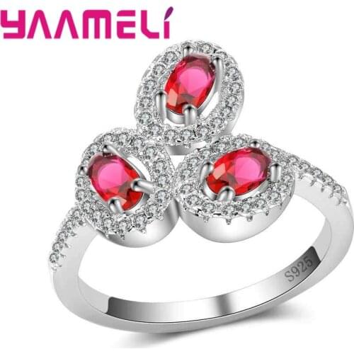 Classic 3 Round AAA Cubic Zirconia Finger Rings Pave Setting Austrian Crystal 925 Sterling Silver Wedding Rings Jewelry