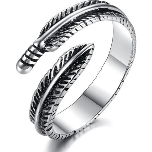 Classical Vintage Fingure Ring Alloy Leaf Feather Rings Open Ring Thai Metal Color Jewelry Size Adjustable